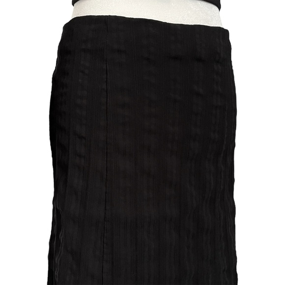 Vintage black textured striped midi skirt with slits - Picture 3 of 4